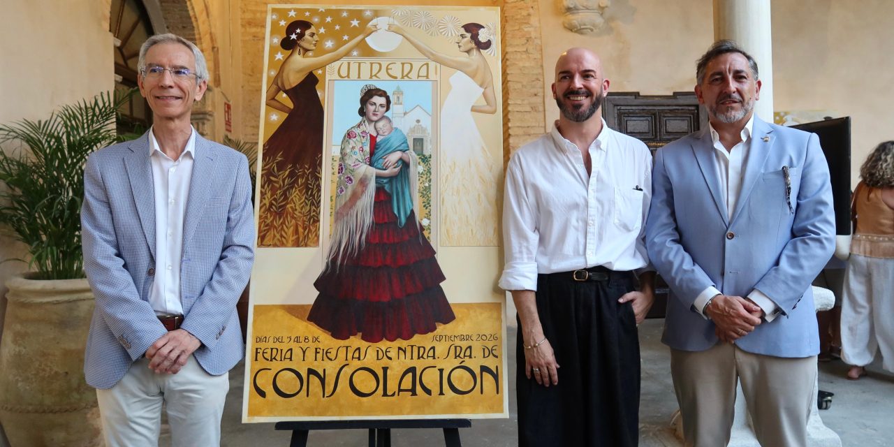 El cartel para la Feria de Rafael Rodríguez Girona convierte el escudo de Utrera en una alegoría de su identidad y sus tradiciones