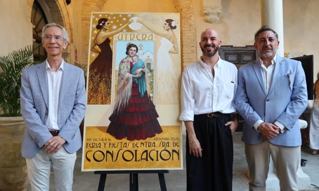 El cartel para la Feria de Rafael Rodríguez Girona convierte el escudo de Utrera en una alegoría de su identidad y sus tradiciones
